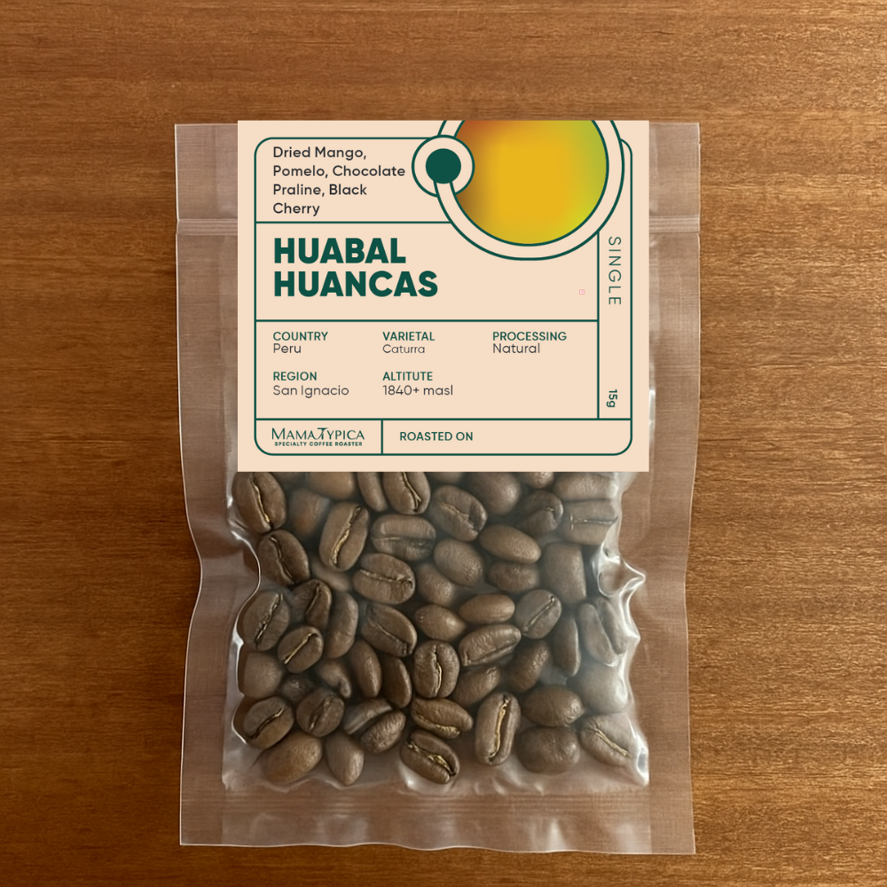 Peru, Huabal Huancas Natural Single Serve Filter Bean (15g) - Mama Typica Specialty Coffee Roaster